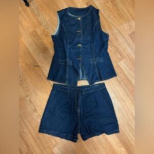 Denim Vest and Shorts Set